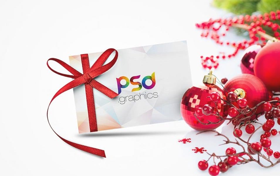 Christmas Gift Card Mockup Free PSD