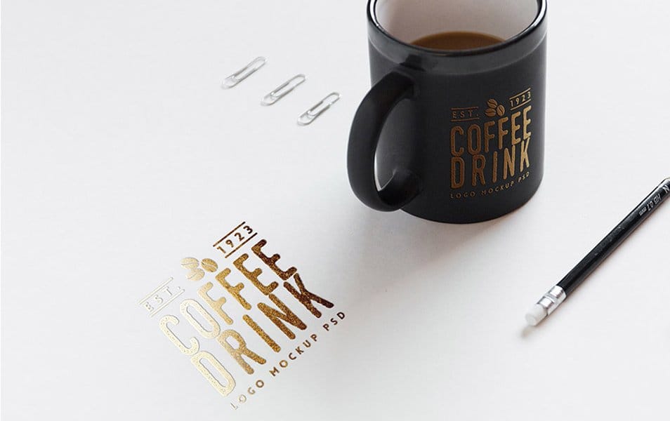 Free Logo Mockup on Paper And Coffee Cup