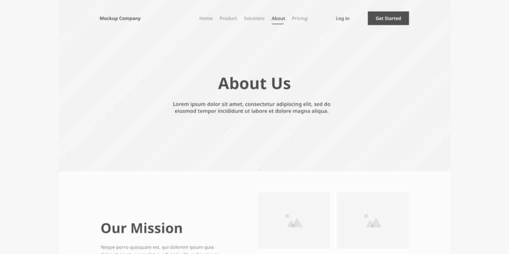 About us page wireframe Landing page