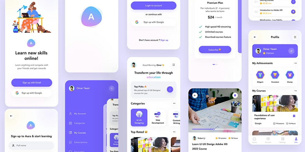 Aura E Learning App UI Kit
