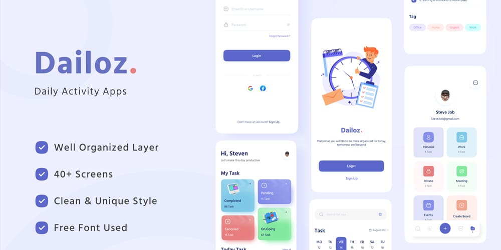 Dailoz Daily Activity Apps UI KIT