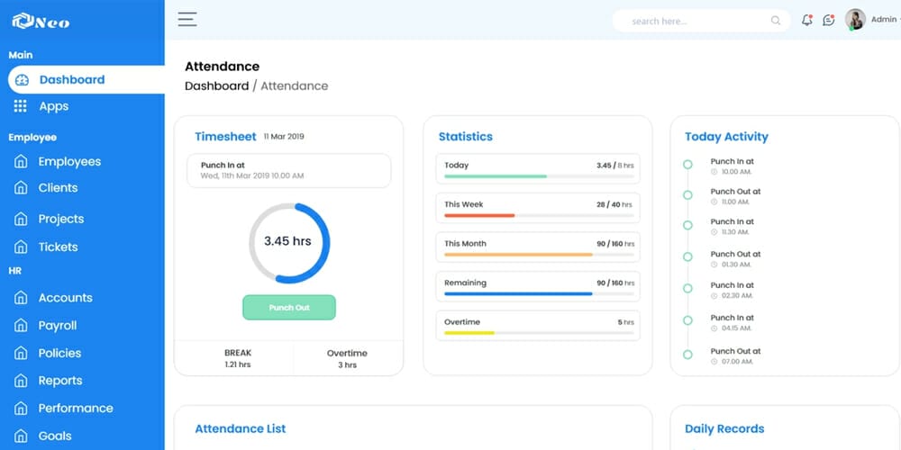 Dashboard Attendance Template