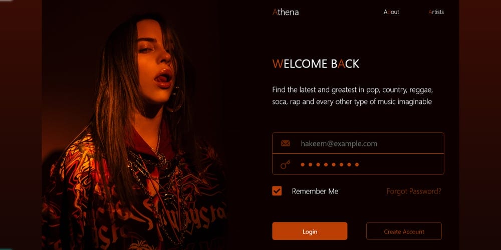 Music Website Login Template