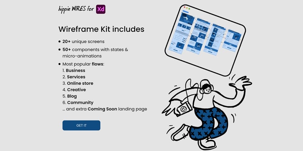 hippie Wires Wireframe Kit for XD