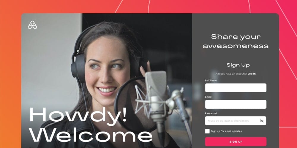 signup screen template