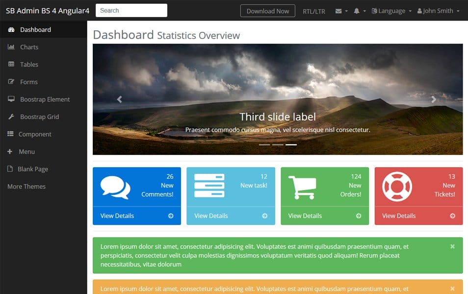 SB Admin Bootstrap 4 Angular 4