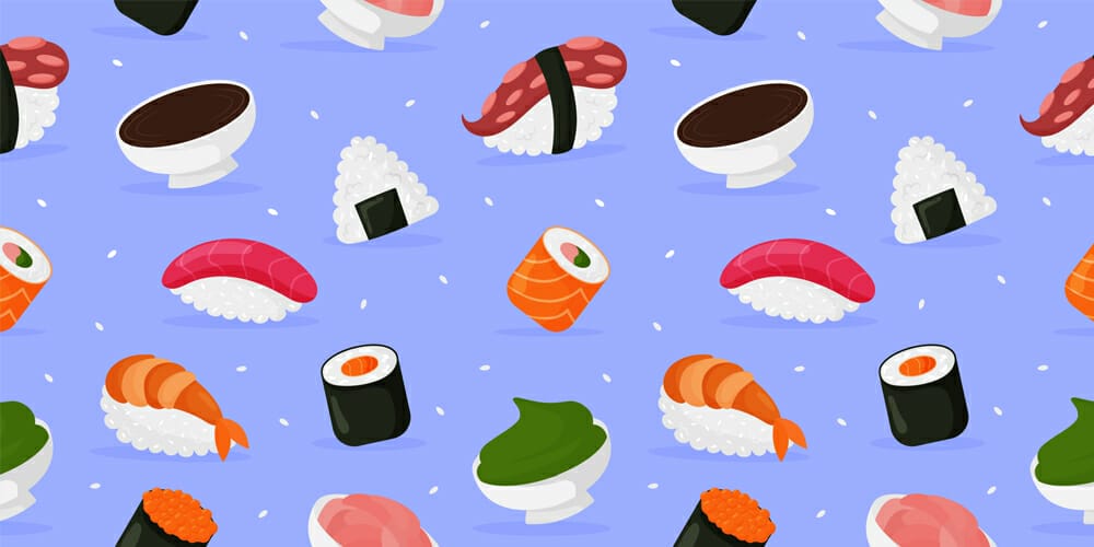 Sushi and Rolls Seamless Pattern