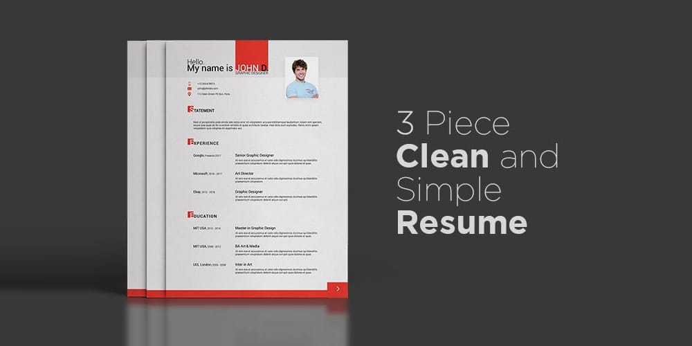 3 Piece Clean Simple Resume Template