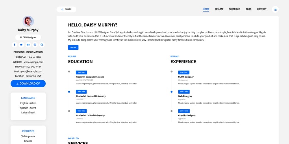 Bootstrap Resume Template