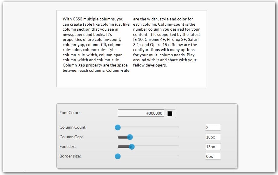 CSS3 Multi Column Generator