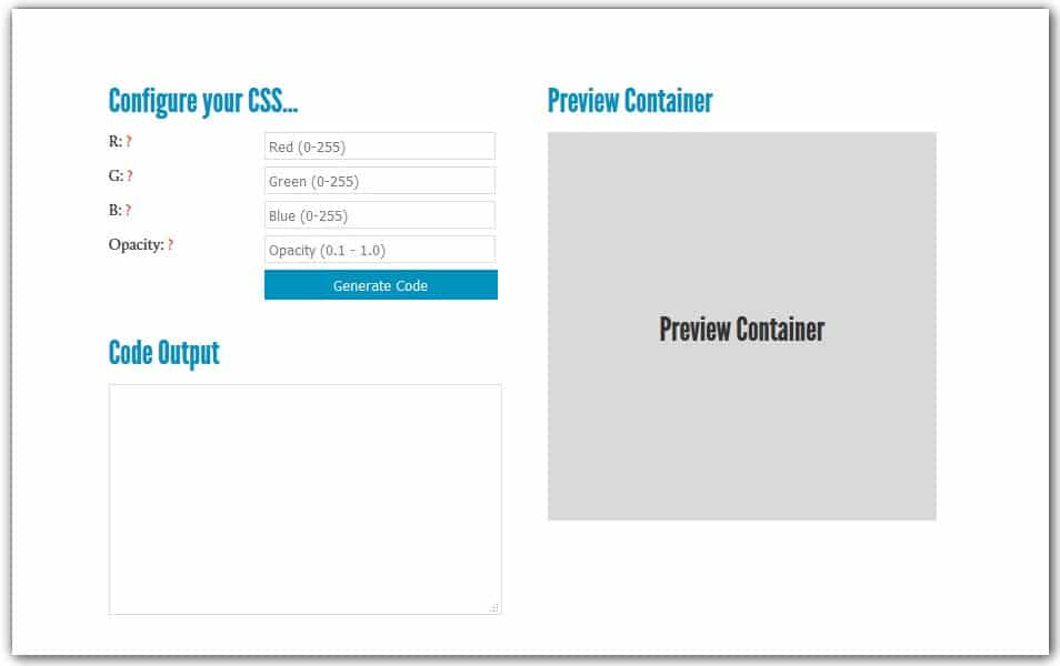 CSS3 RGBA Generator | HTML5/CSS3 Box