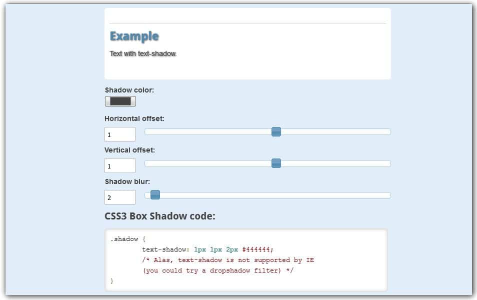 CSS3 Text Shadow Code Generator