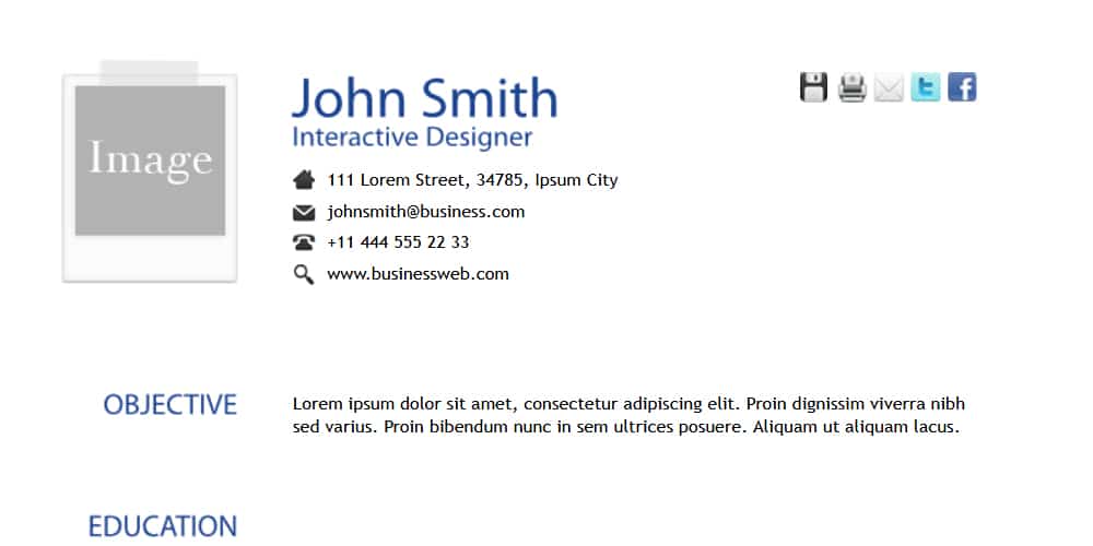 Free HTML Resume Template