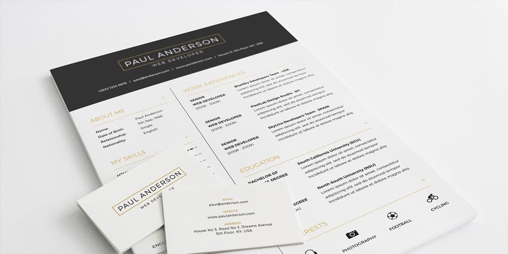 Free Resume Template With Business Card PSD