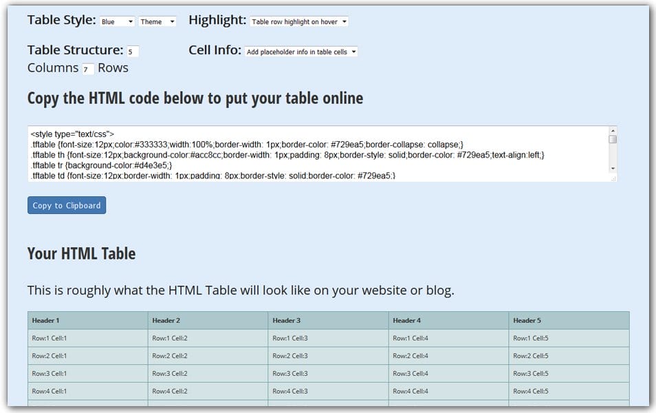 HTML Table Generator | TextFixer