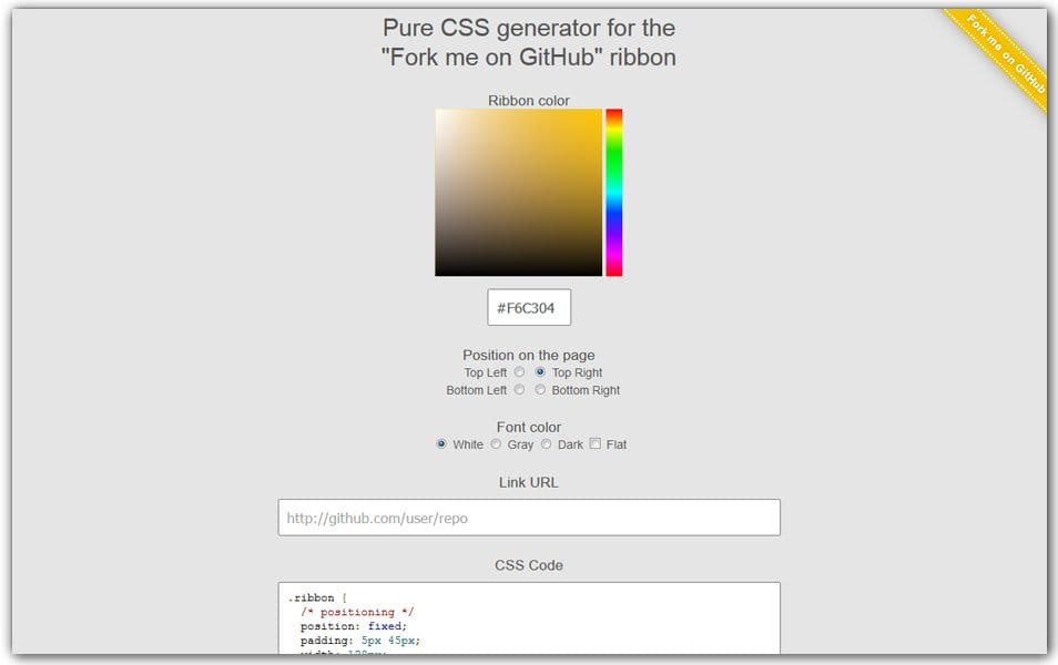 Pure CSS "For me on GitHub" Ribbon Generator
