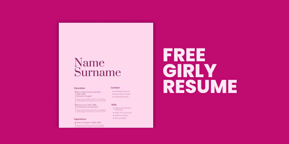 Resume CV Girl Pink Template