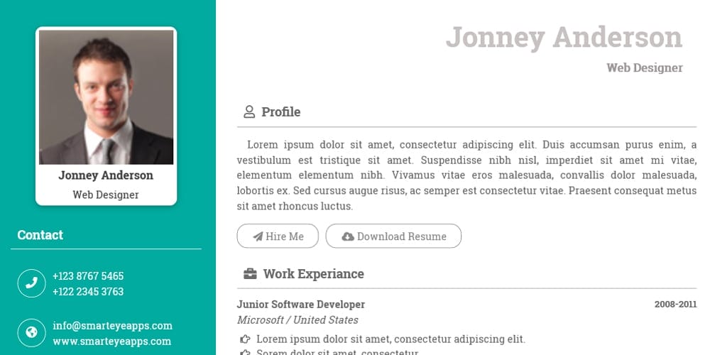 Web developer Resume HTML Website Template