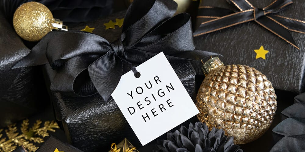 Black and Gold Gifts with Tag Mockup