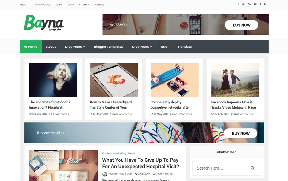 Bayna Responsive Blog Style Blogger Template