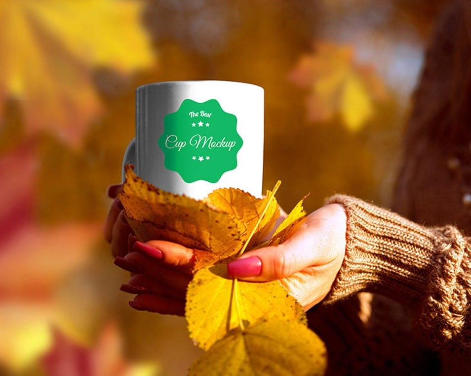 Cup in Autumn Scenery Mockup