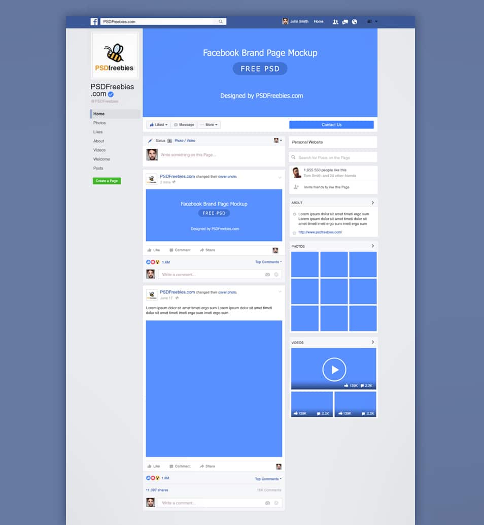 Facebook New Brand Page 2016 Mockup PSD
