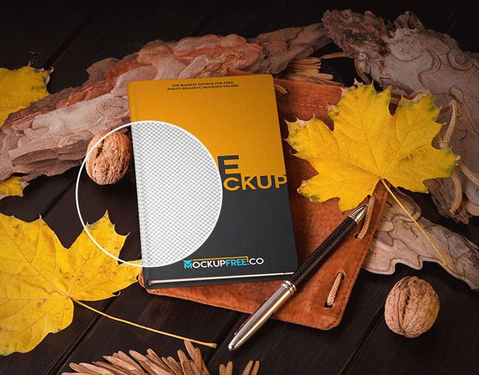 Notebook in Autumn Scenery Mockup