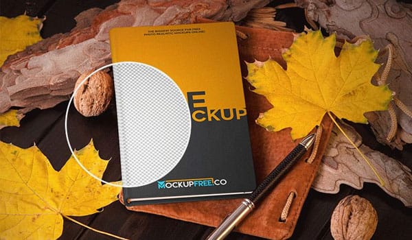 Notebook in Autumn Scenery Mockup
