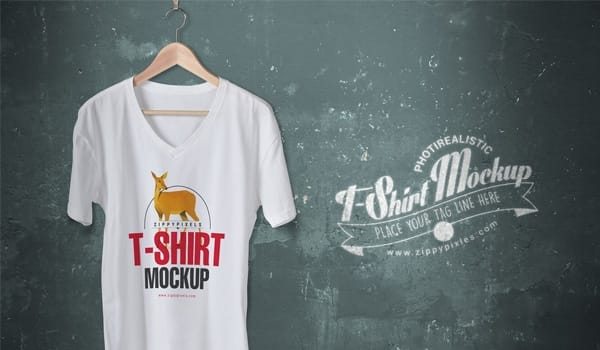 Trendy Free V-Neck T-Shirt Mockup