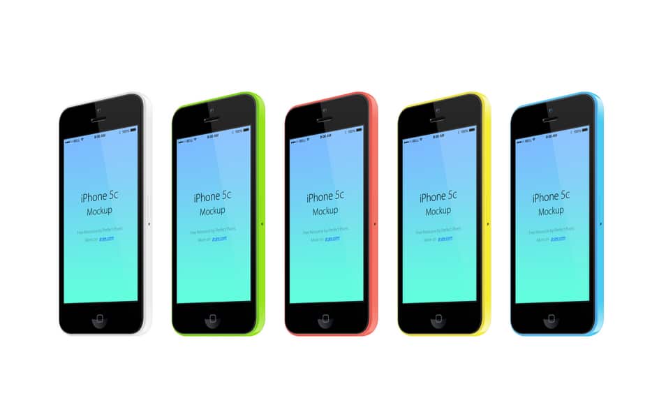 iPhone 5с 3/4 views All Colors Vector PSD MockUp