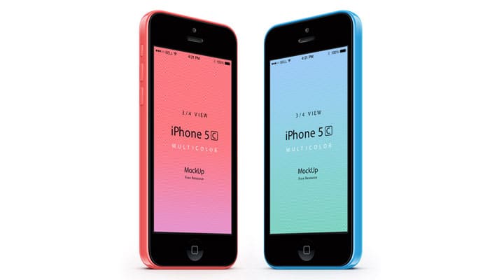 3-4 iPhone 5C PSD Vector Mockup