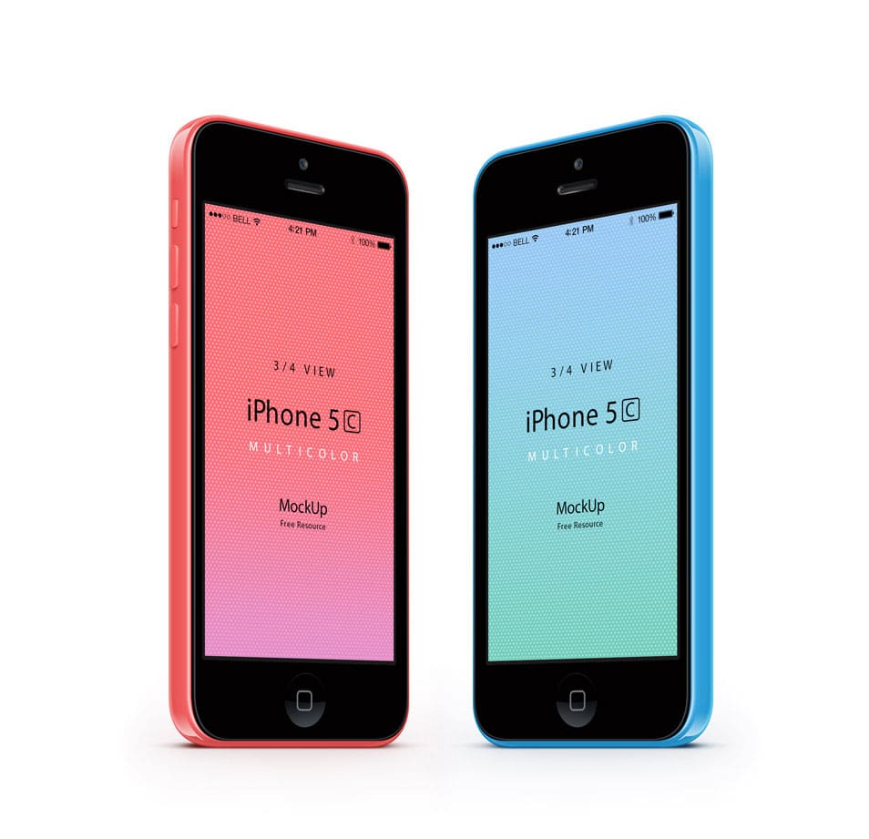 3-4 iPhone 5C PSD Vector Mockup