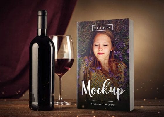 5 x 8 Paperback Book Mockup with Wine Glass