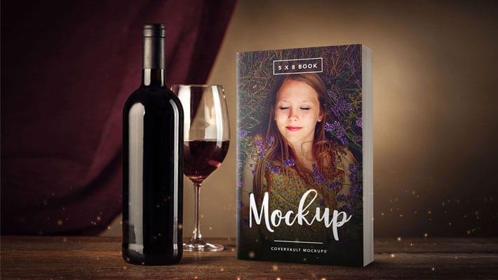 5 x 8 Paperback Book Mockup with Wine Glass