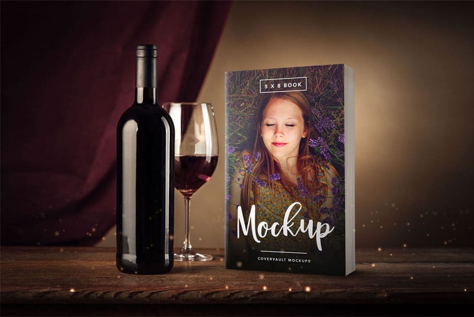 5 x 8 Paperback Book Mockup with Wine Glass