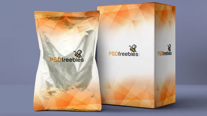 Aluminum Pouch and Box Mockup PSD Template