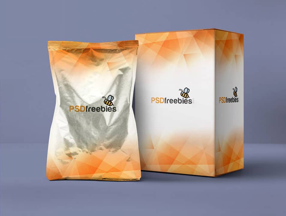 Aluminum Pouch and Box Mockup PSD Template