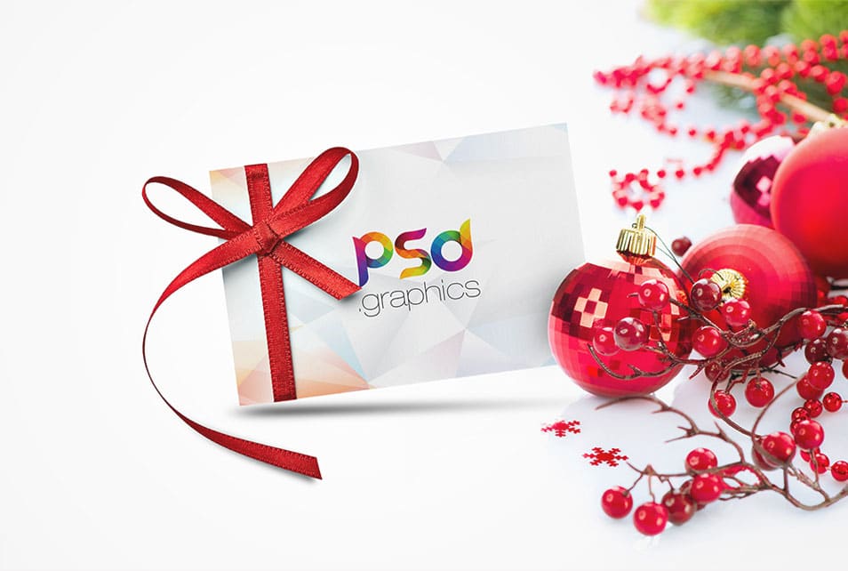 Christmas Gift Card Mockup Free PSD