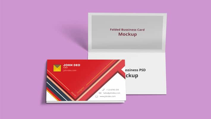 Folded Business Card PSD Mockup