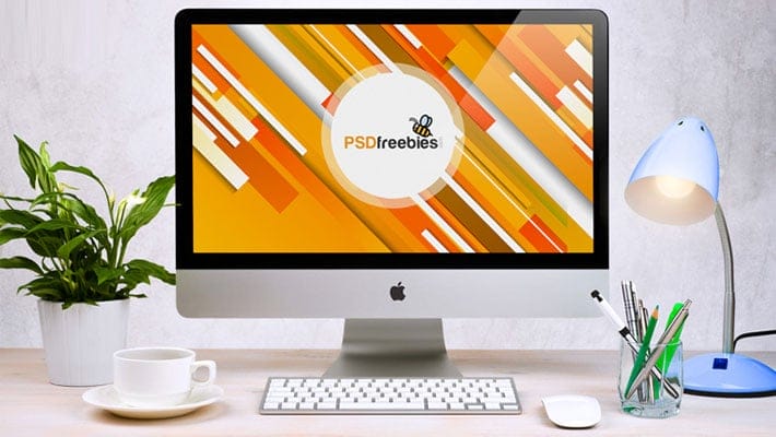 Free Apple iMac Workspace PSD Mockup