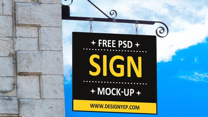 Free Hanging Wall Sign Mockup PSD