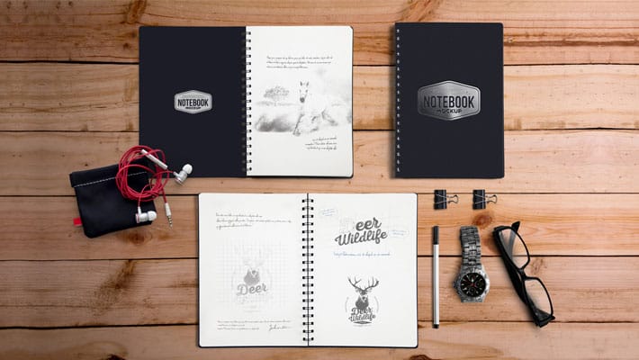 Free Notebook Mockup With Movable Elements