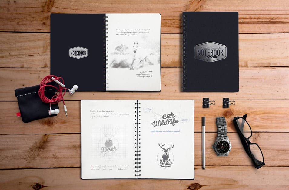 Free Notebook Mockup With Movable Elements
