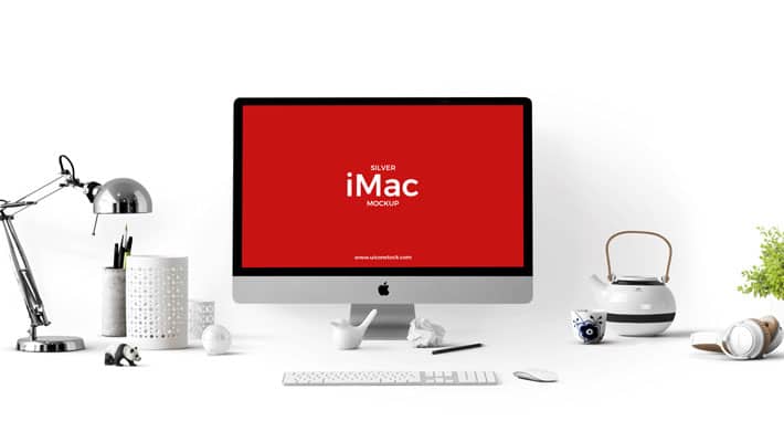 Free Silver iMac Mockup PSD Template