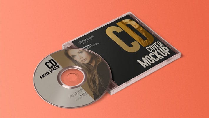 Free Stylish CD Jewel Case & Label Sticker Mockup