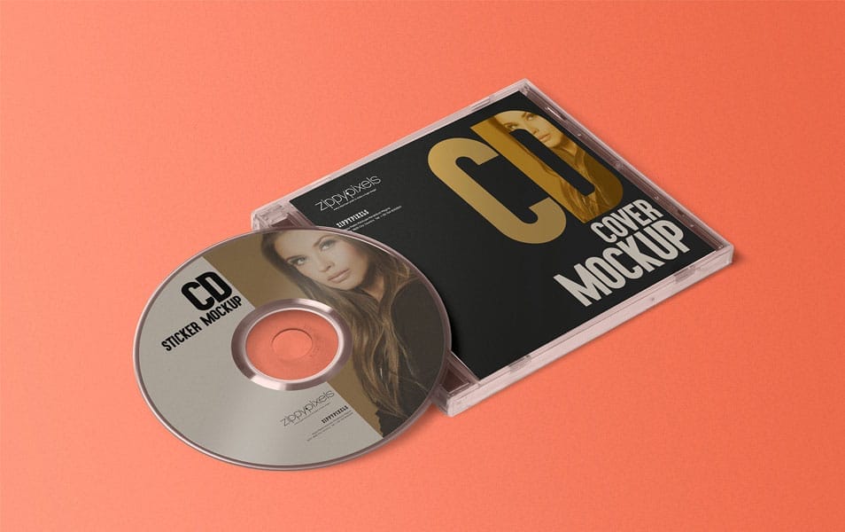 Free Stylish CD Jewel Case & Label Sticker Mockup