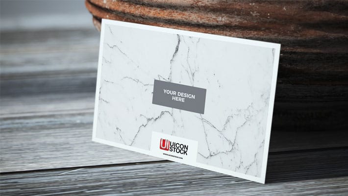 Free Texture Paper Business Card on Wooden Table Mockup