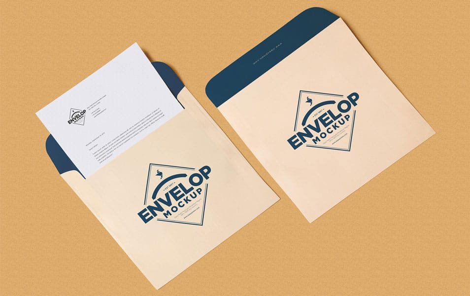 Free Unique Squared Shaped Envelope PSD Mockup + Letterhead Mockup