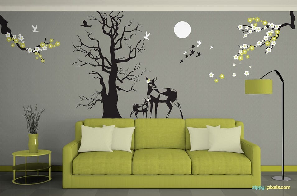 Free Wall Mockup In Gorgeous Living Room Environment