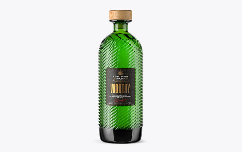 Green Bottle with Wooden Cap Free Mockup